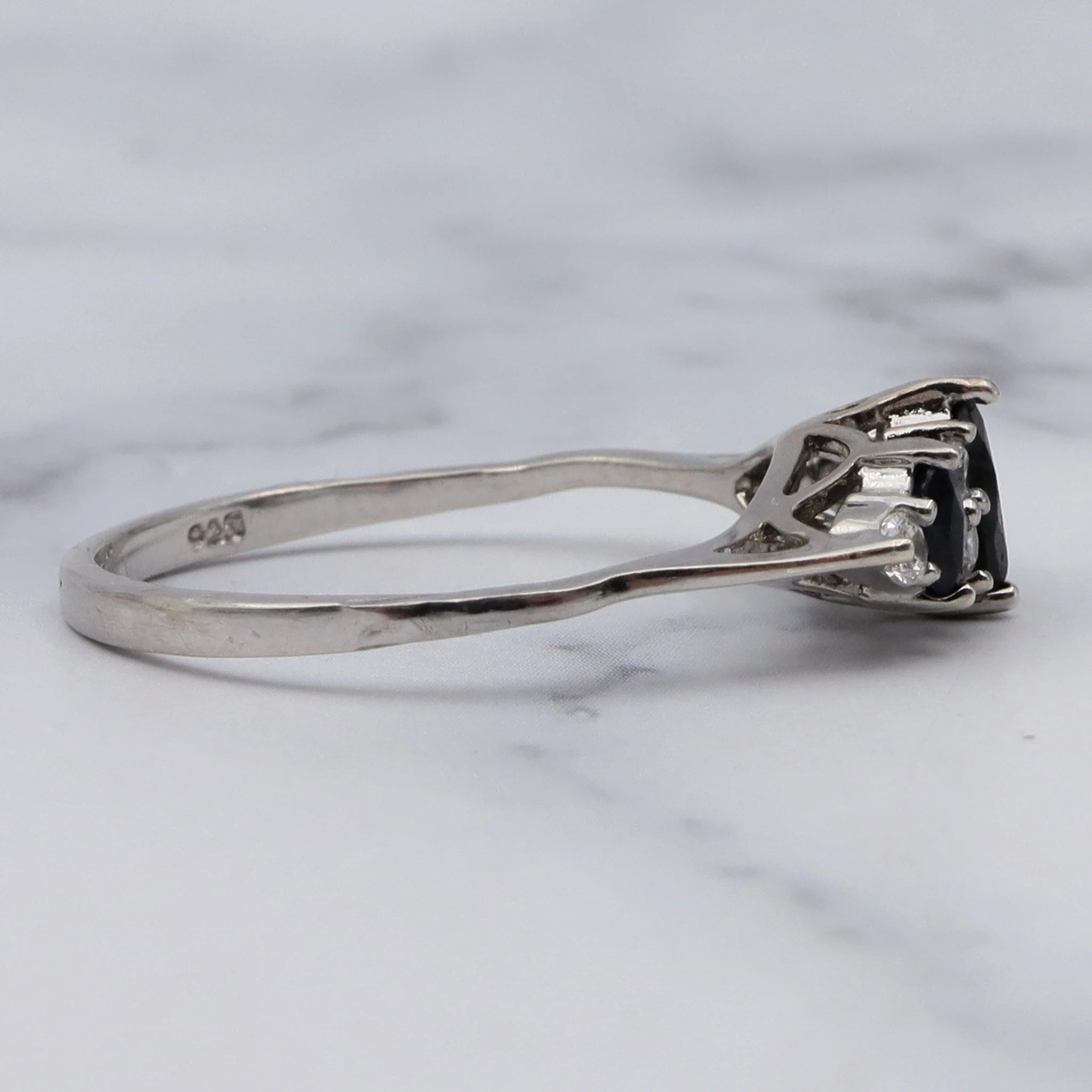 Vintage sterling, cubic zirconia & raw sapphire ring, sz 8.25